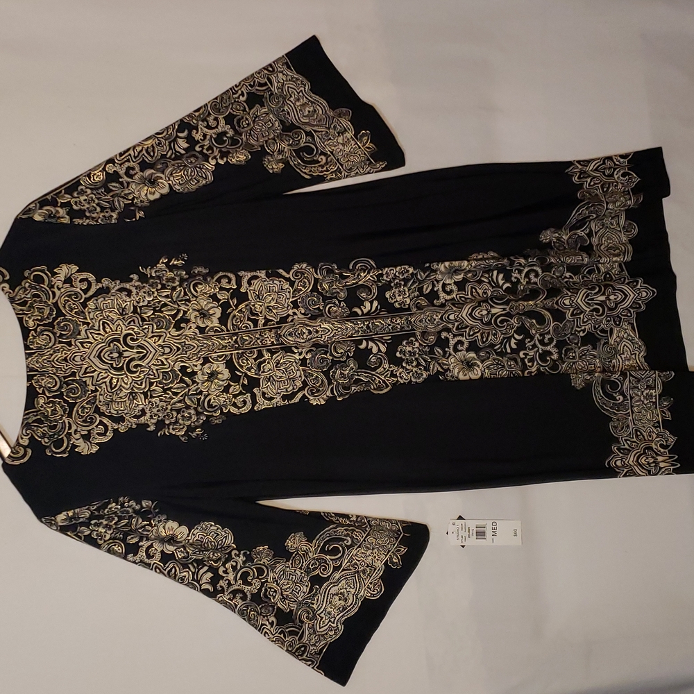 Black and Gold, Women's decorative Oriental Style Tunic Blouse.